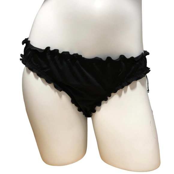 NEW Shade and Shore Ruffle Cheeky Bikini Bottom Size Large 12 - 14 Black - Picture 3 of 9